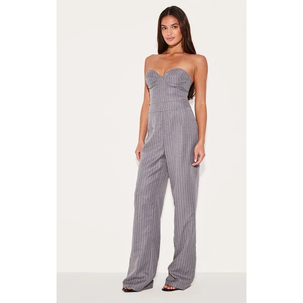 Gris Combinaison-pantalon Bustier Corset À Rayures Tennis Et Jambes Droites