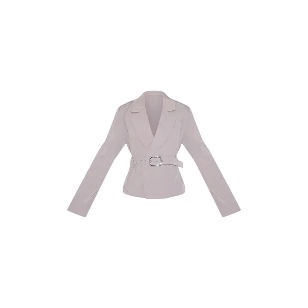 Gris Ensemble Coordonné Trench Court Ajusté En Tissu Tissé