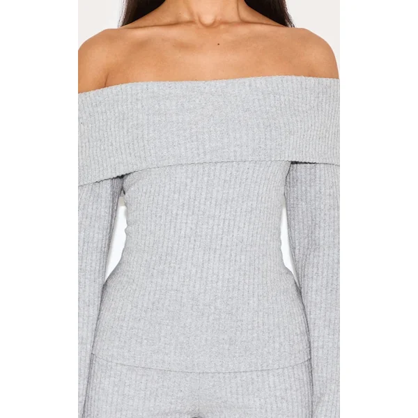 Gris Haut Long Bardot Côtelé Petite Taille