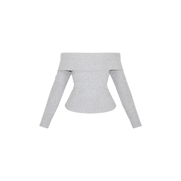 Gris Haut Long Bardot Côtelé Petite Taille