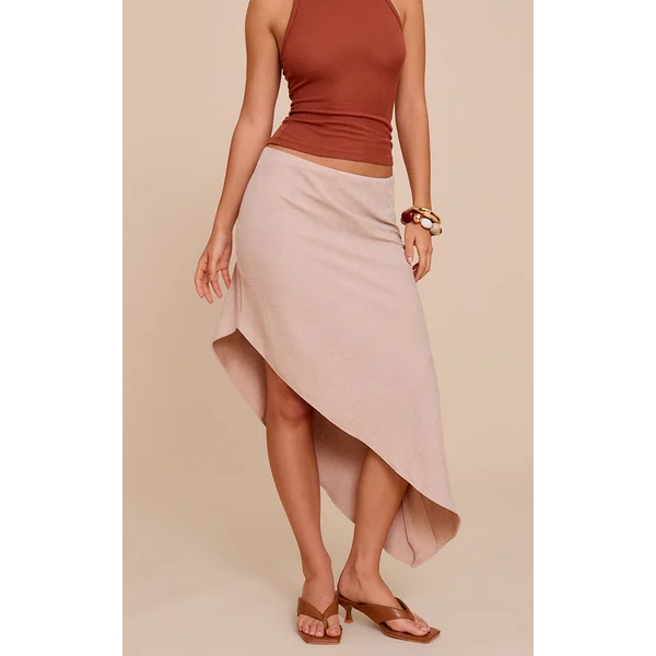 Gris Pierre Jupe Mi-longue Asymétrique Fluide En Peau De Pêche