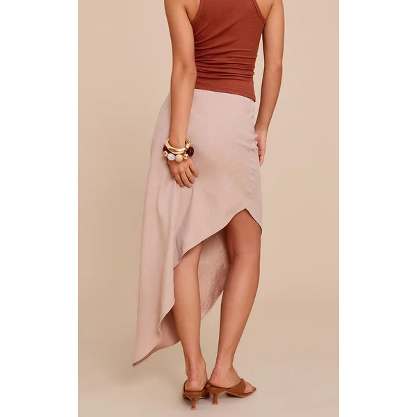 Gris Pierre Jupe Mi-longue Asymétrique Fluide En Peau De Pêche