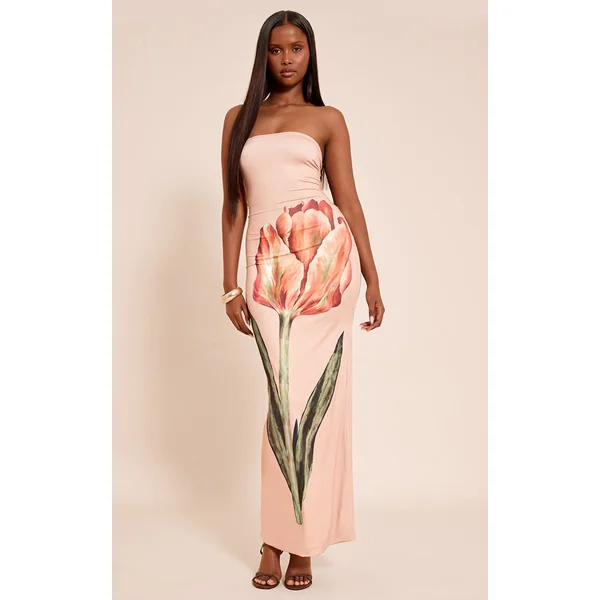 Gris Pierre Robe Maxi Bandeau À Imprimé Fleuri