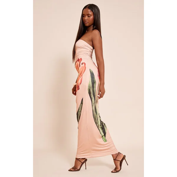 Gris Pierre Robe Maxi Bandeau À Imprimé Fleuri