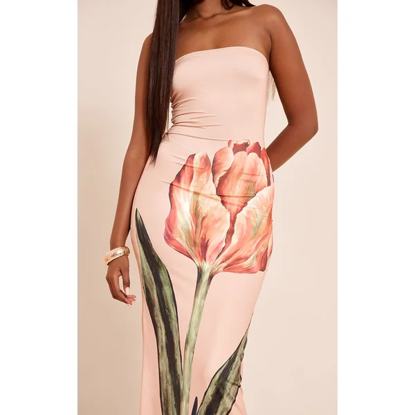 Gris Pierre Robe Maxi Bandeau À Imprimé Fleuri