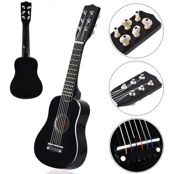 Guitare 21 Pouces 6 Cordes pour Enfants GOPLUS Guitare pour Débutants en Peuplier et Tilleul, 600g, 53,5 x 17 cm, Noir