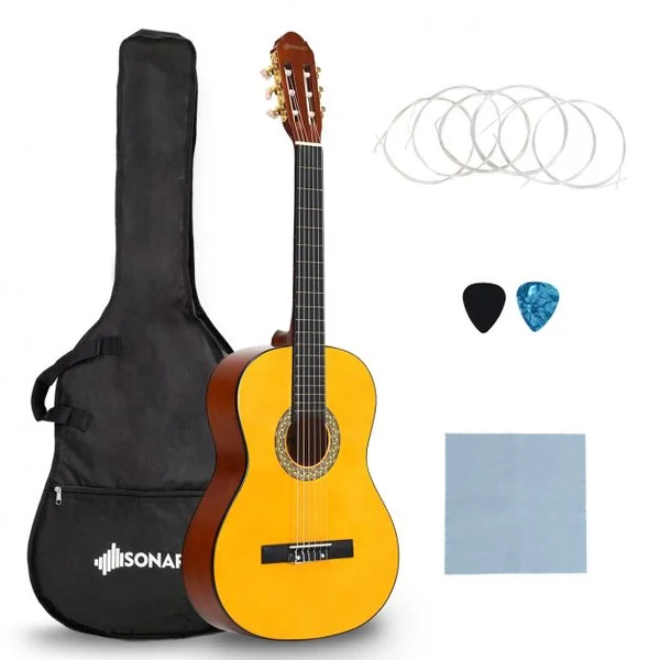 Guitare Acoustique Classique 39 Pouces en Bois de Tilleul et d’Épicéa avec Accessoires 101x36,5x9,8cm, Bleu