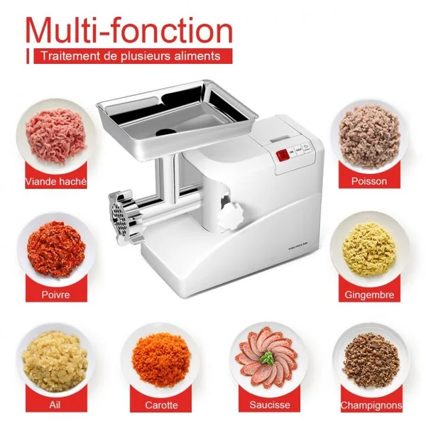 Hachoir Electrique à Viande et Saucisses 700w avec Lame de Coupe à 4 Rabats en Acier Inoxydable 220-240v/50hz Blanc