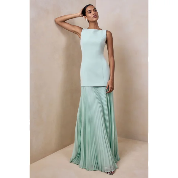 Hadley | Robe longue à encolure bateau couleur sauge avec taille basse