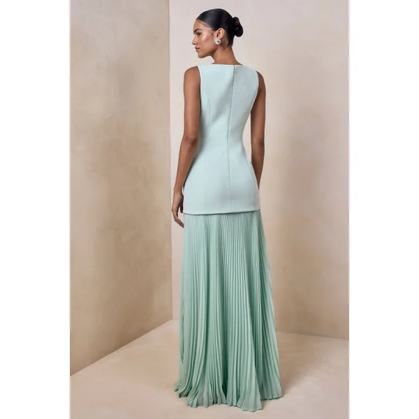 Hadley | Robe longue à encolure bateau couleur sauge avec taille basse