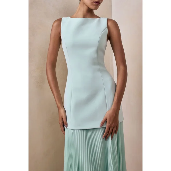 Hadley | Robe longue à encolure bateau couleur sauge avec taille basse