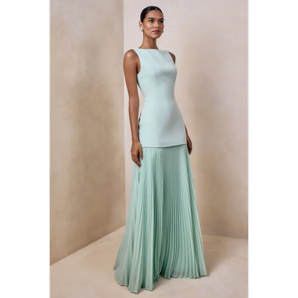 Hadley | Robe longue à encolure bateau couleur sauge avec taille basse