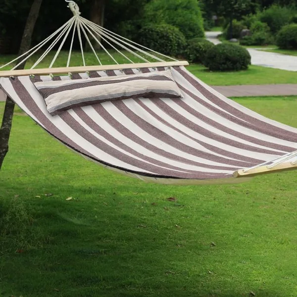Hamac de Jardin Confortable Camping Hamac à suspendre en coton polyester Bois, 190*140 cm, Couleur rayé beige/marron