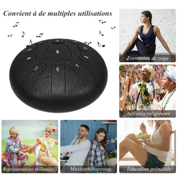 Handpan Tambour de Langue à 11 Tons en Acier de 10 Pouce avec Baguettes Sac 4 Plectres