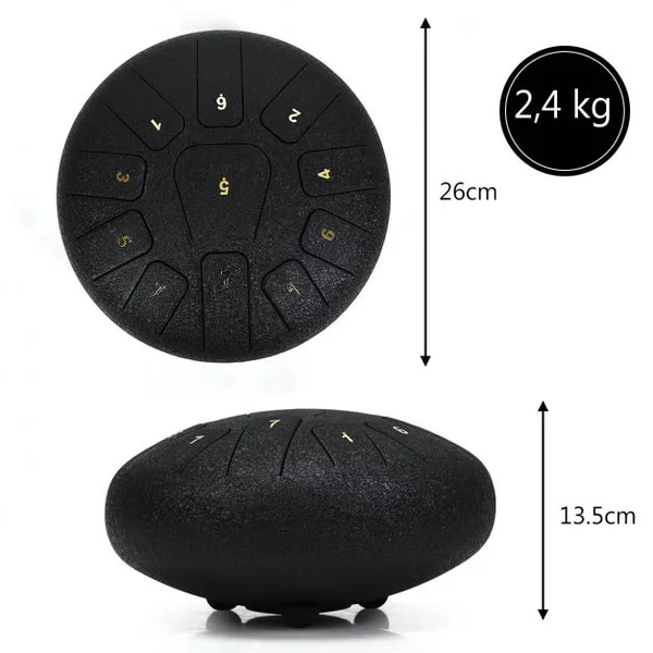 Handpan Tambour de Langue à 11 Tons en Acier de 10 Pouce avec Baguettes Sac 4 Plectres