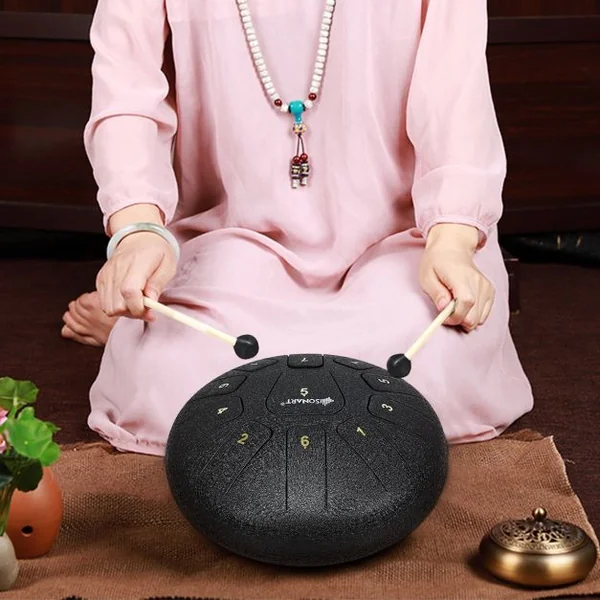 Handpan Tambour de Langue à 11 Tons en Acier de 10 Pouce avec Baguettes Sac 4 Plectres