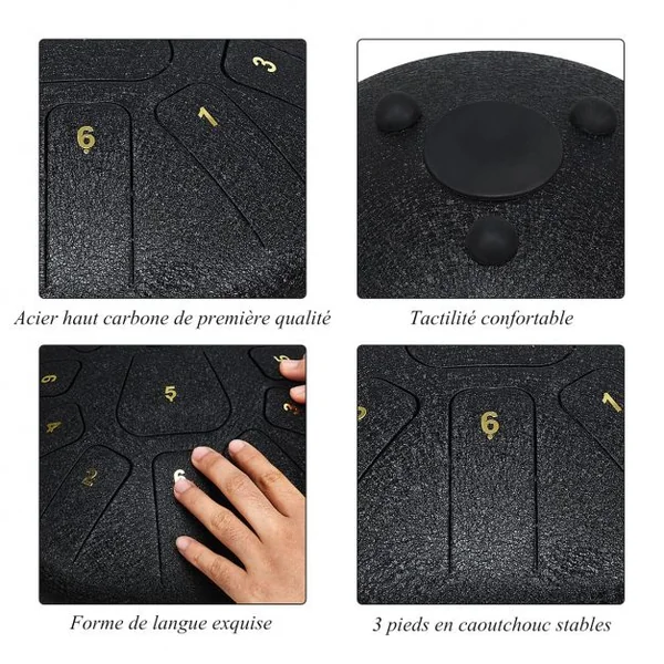 Handpan Tambour de Langue à 11 Tons en Acier de 10 Pouce avec Baguettes Sac 4 Plectres