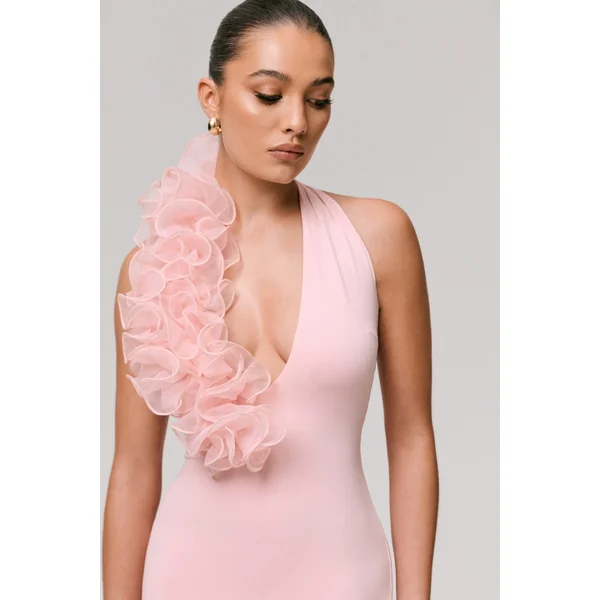 Harriet | Robe Longue Rose à Décolleté Plongeant avec Détail Floral