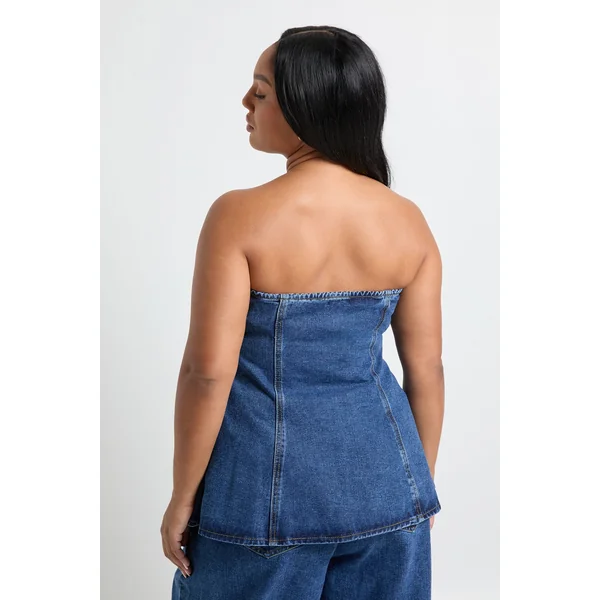Haut en denim à bandeau avec détails de boutons dorés