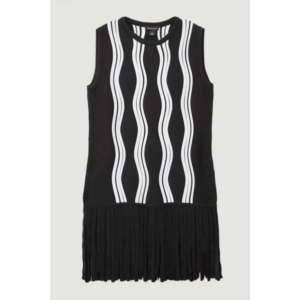 Haut en tricot à motif de vague contrastant avec franges