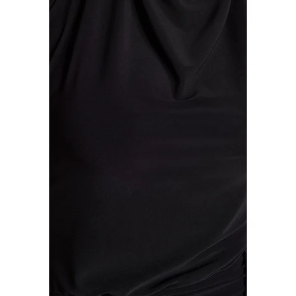 Hayden | Robe longue noire à col montant drapé avec fente