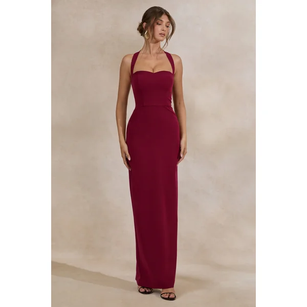 Heloira | Robe longue bordeaux à décolleté cœur