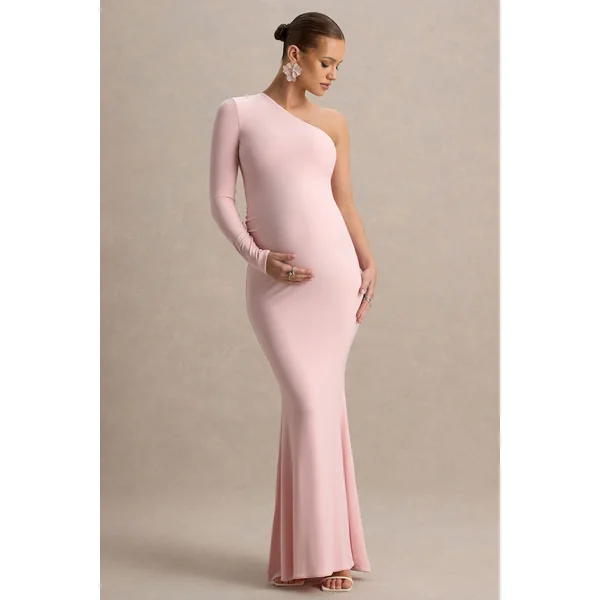 Heloise | Robe longue de maternité rose asymétrique à une manche