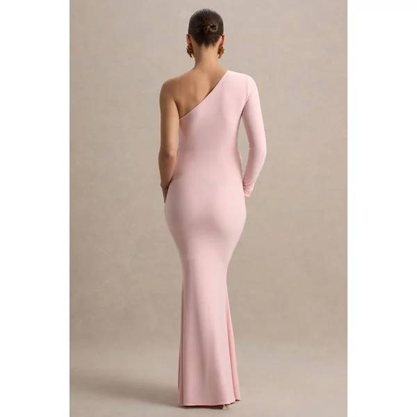 Heloise | Robe longue de maternité rose asymétrique à une manche