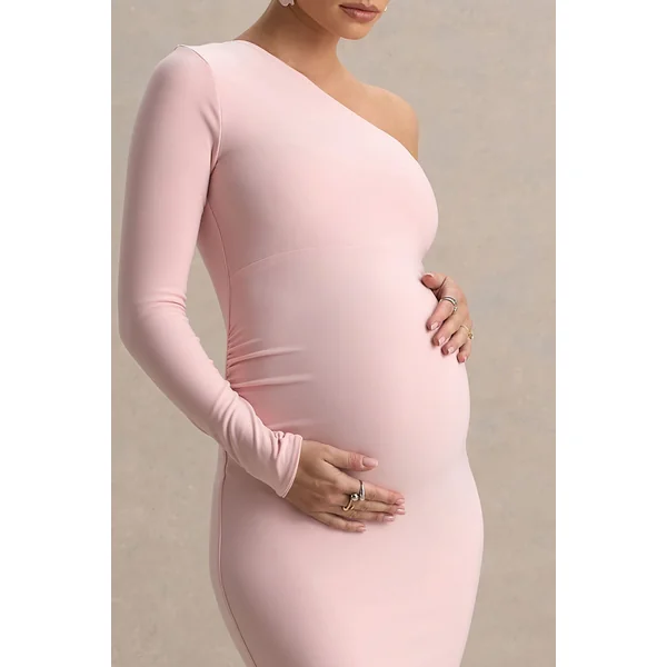 Heloise | Robe longue de maternité rose asymétrique à une manche