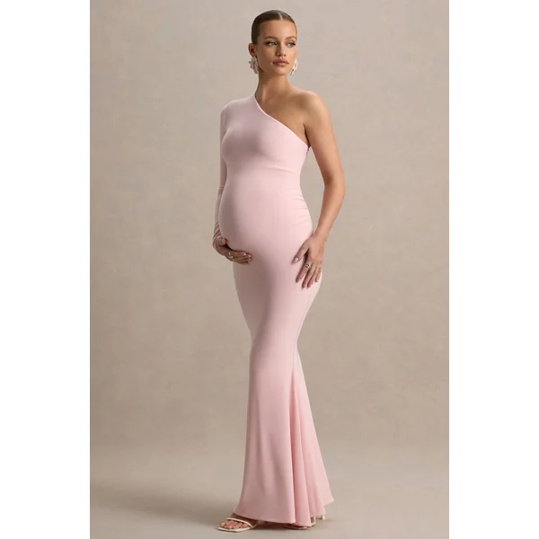 Heloise | Robe longue de maternité rose asymétrique à une manche