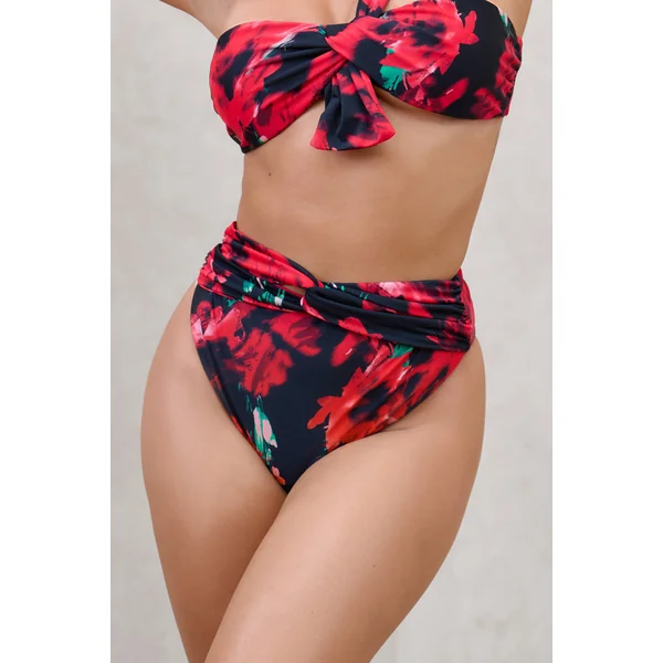 High Tide | Bas de bikini multi-colour taille haute avec noeud sur le devant