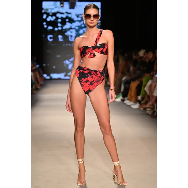 High Tide | Bas de bikini multi-colour taille haute avec noeud sur le devant