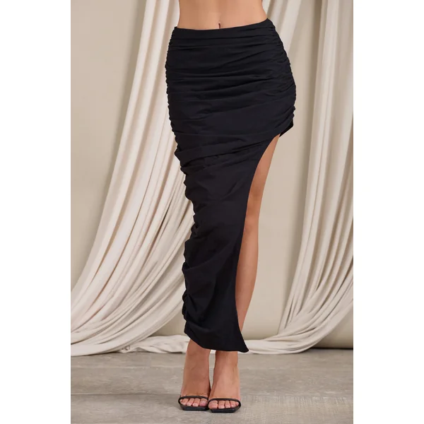 Holiday | Jupe longue asymétrique noire froncée