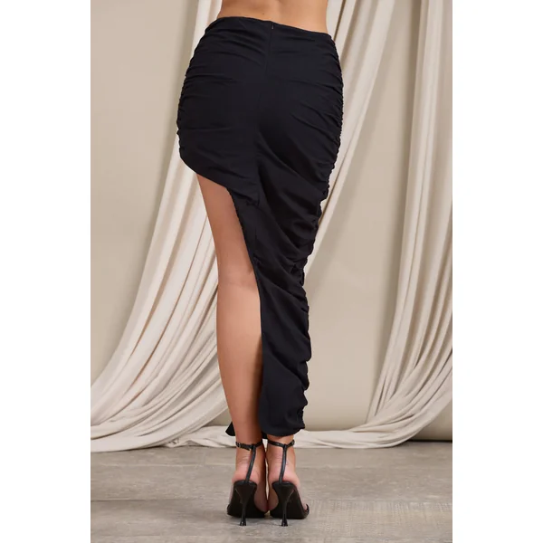 Holiday | Jupe longue asymétrique noire froncée