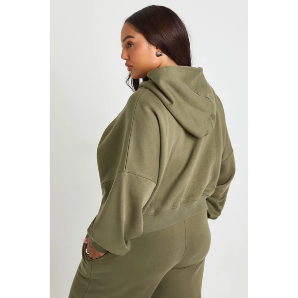 Hoodie basique Plus Core, coupe boxy, manches ballon, oversize, fermeture éclair intégrale