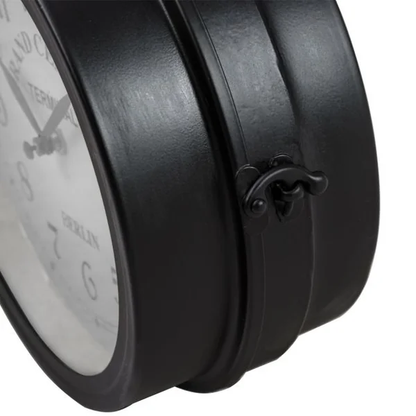 Horloge de gare Pendule murale rétro en métal Cadran double face Silencieuse, pour intérieur extérieur, 30x10x33cm, Noir