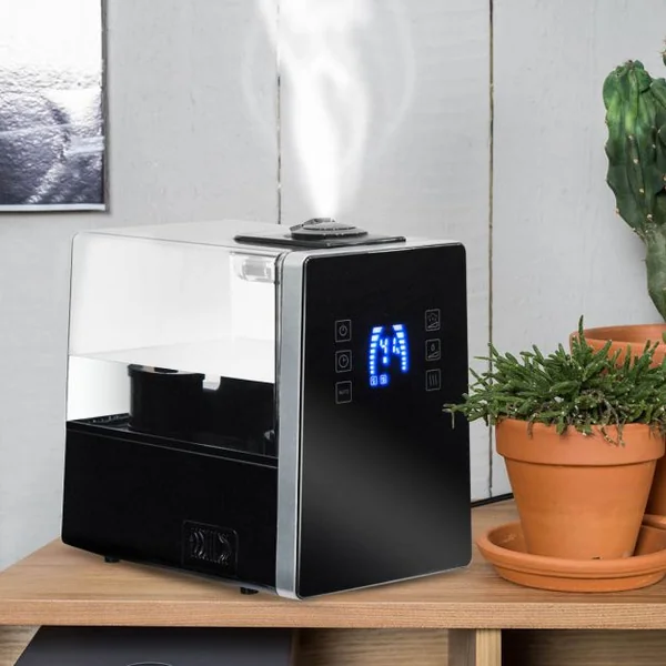 Humidificateur Hybride à Ultrasons Humidificateur 3 niveaux Diffuseur D'Arômes LED Capacité 6L 280W, 19.5x28.5x28cm, Noir