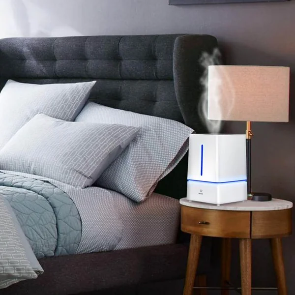 Humidificateur à Ultrasons Brumisateur Froid Brume Humidificateur d’Air, réservoir 4 Litres, 23W, 17x17x25cm, Blanc