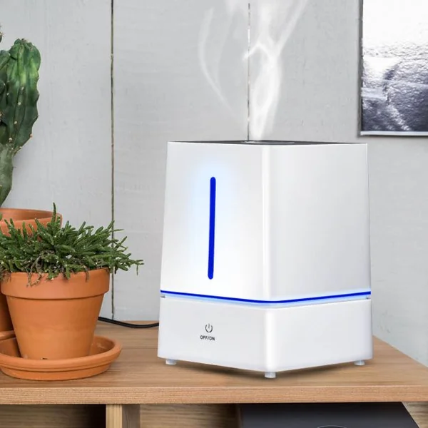 Humidificateur à Ultrasons Brumisateur Froid Brume Humidificateur d’Air, réservoir 4 Litres, 23W, 17x17x25cm, Blanc