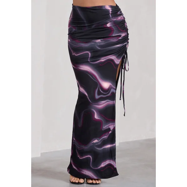 In The Air | Jupe longue noire taille haute froncée et asymétrique