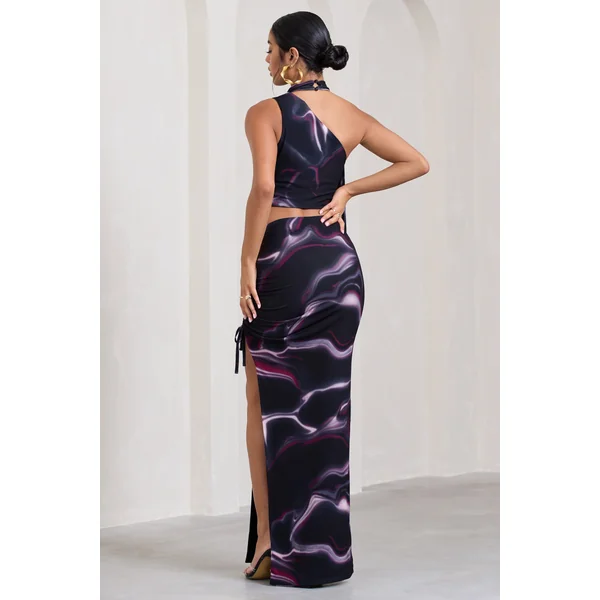 In The Air | Jupe longue noire taille haute froncée et asymétrique