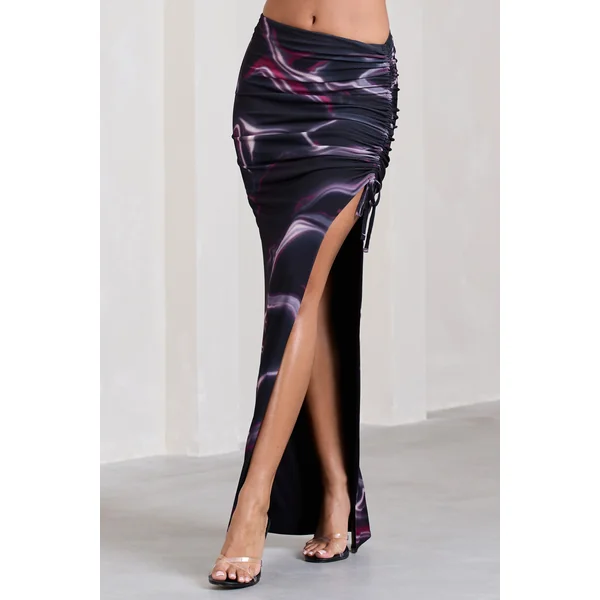 In The Air | Jupe longue noire taille haute froncée et asymétrique