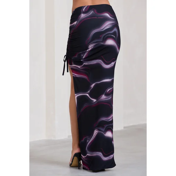 In The Air | Jupe longue noire taille haute froncée et asymétrique