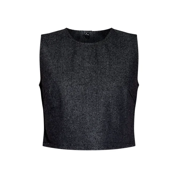 Indigo Brut Délavé Haut En Denim Boxy À Col Rond