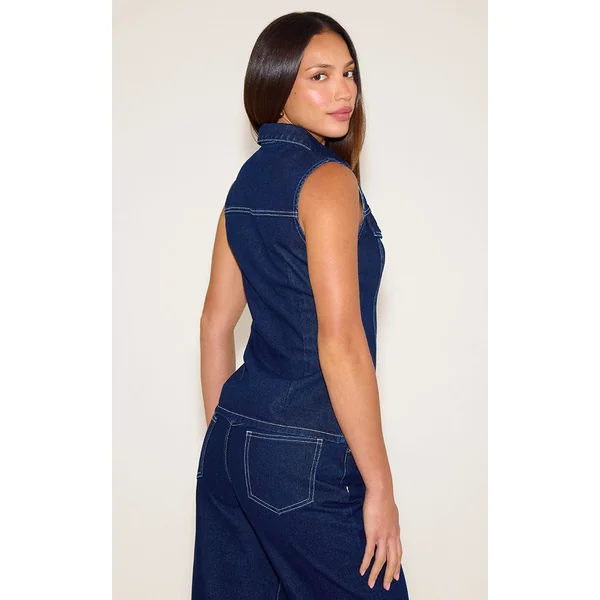 Indigo Chemise En Jean Sans Manches Cintrée Tall