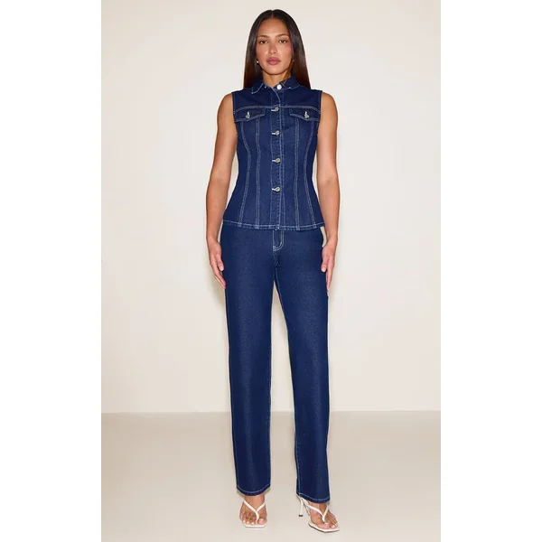 Indigo Chemise En Jean Sans Manches Cintrée Tall