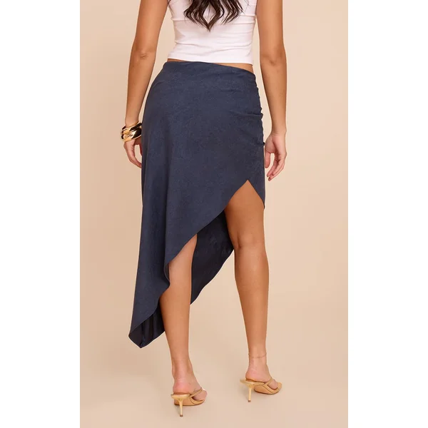 Indigo Jupe Mi-longue Asymétrique Fluide En Peau De Pêche