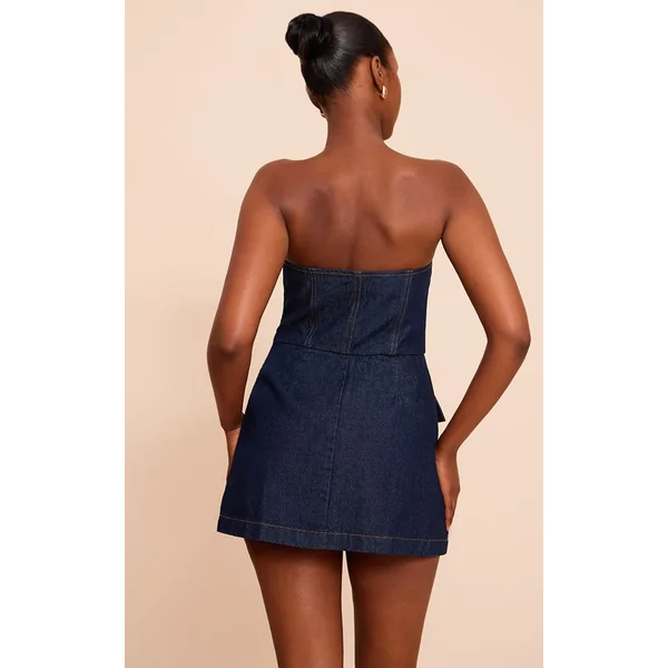 Indigo Robe Mini En Denim Trapèze Structurée Bustier