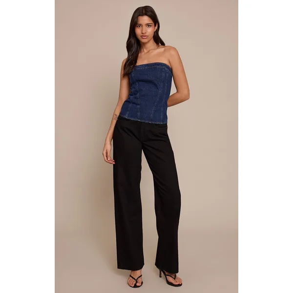 Indigo Top Corset Bustier En Denim Sans Bretelles Pour Grande Taille