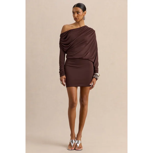 Inoria | Mini-robe marron à encolure asymétrique